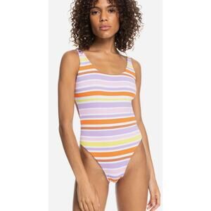 Roxy Surf.Kind.Kate Reversible Stripe Lavender One Piece Swim Suit S NWOT